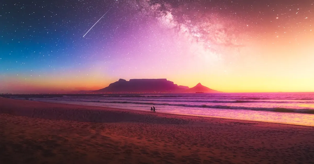 Table mountain sunset with milkyway in the heavens